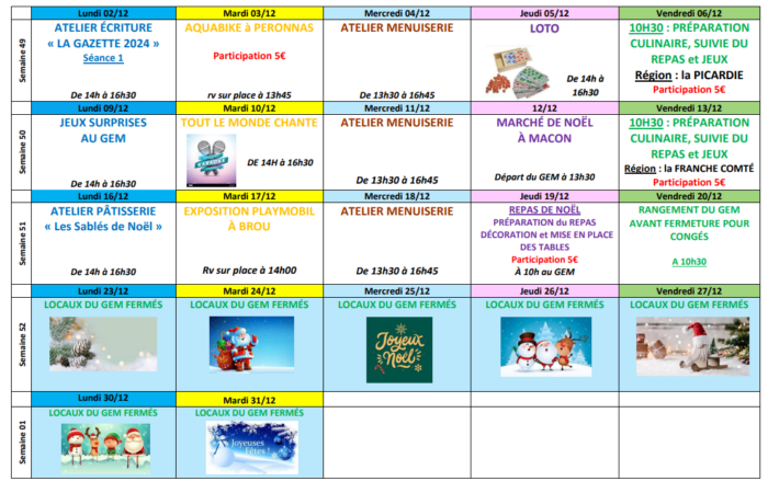 Planning Décembre 2024